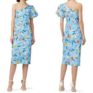 Hunter Bell FREE ADD ON Margo One Shoulder Midi Dress Blue Floral Size 2 *flaw
